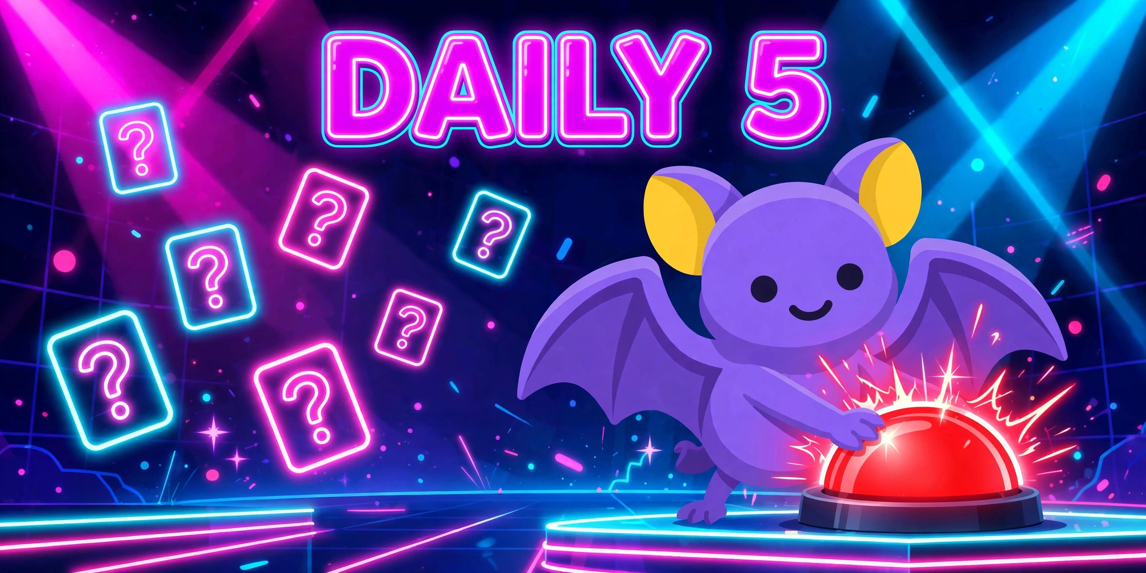 Pip the bat hosting a neon quiz show
