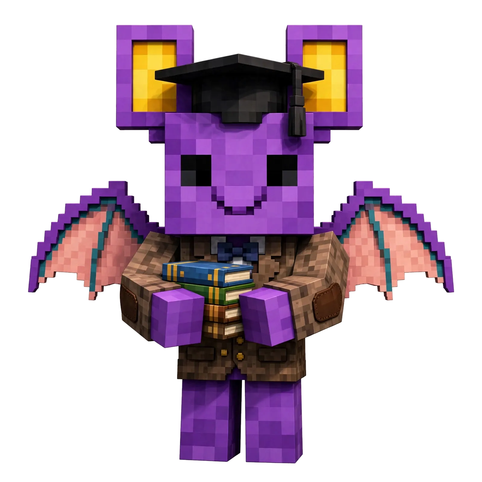 Pip the bat wearing a graduation cap and holding a puzzle piece