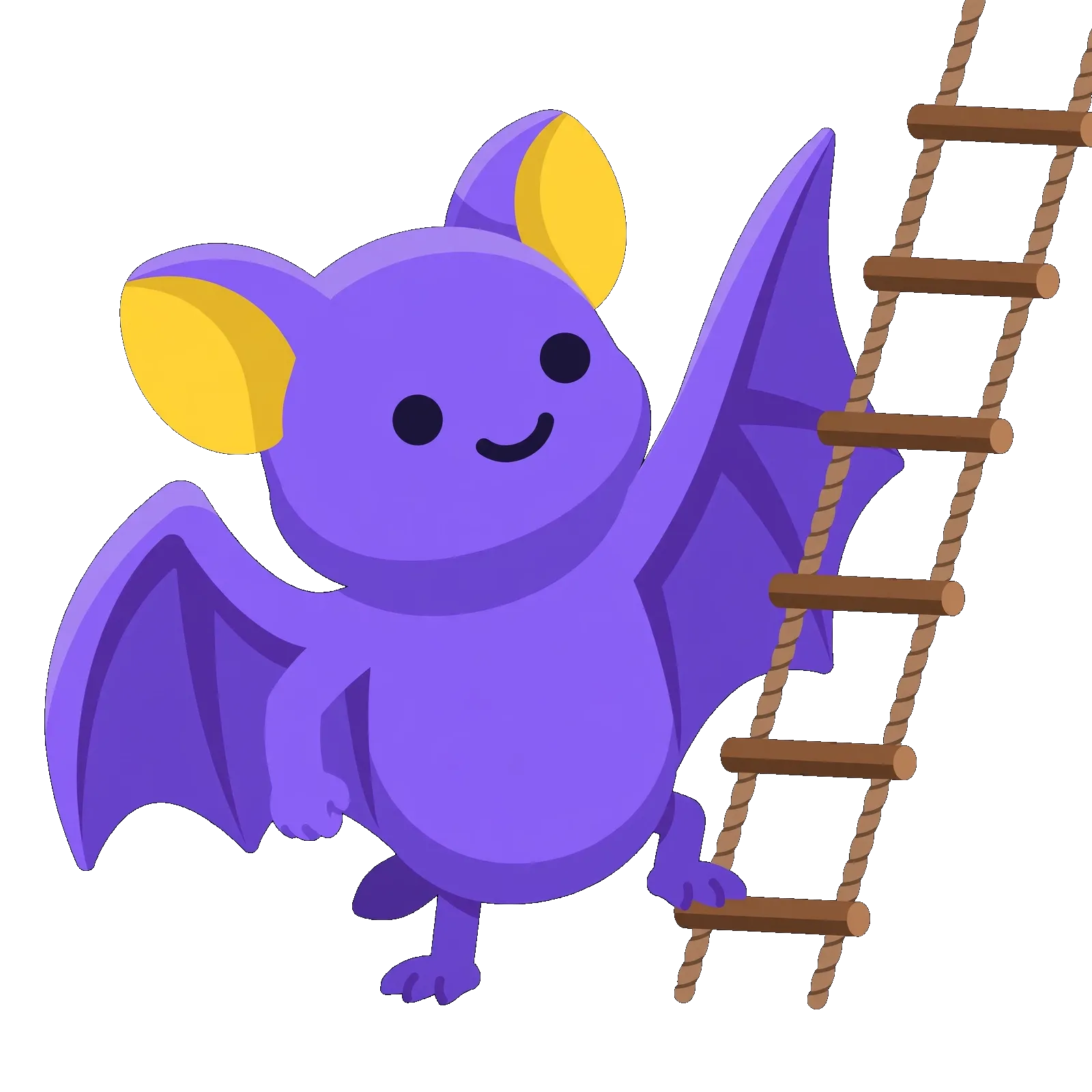 Pip the bat climbing a rope ladder at night